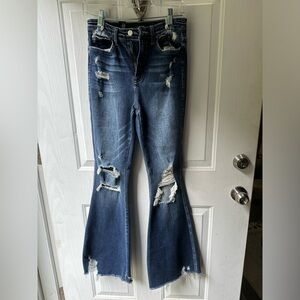 NWT flying monkey flare jeans, dark wash, destructed, size 26x32